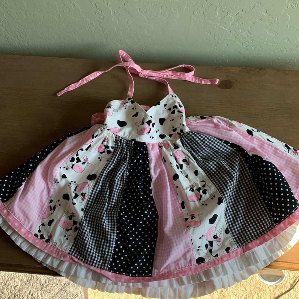 Custom made Cow Dress with matching Appliqué Jeans sz 3T